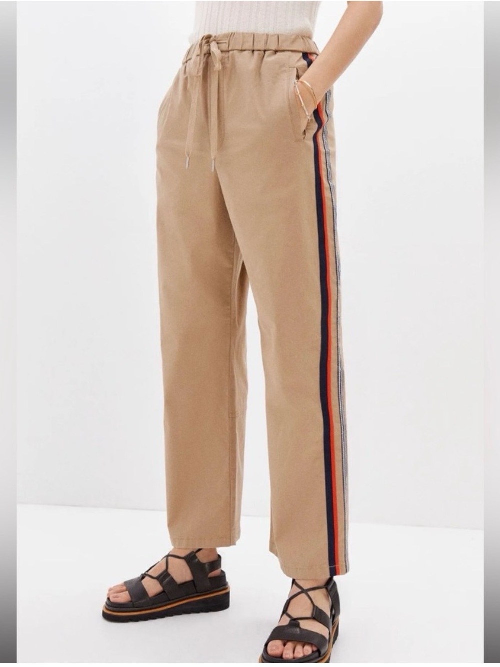 Anthropologie Maeve Khaki Classic Track Pants Drawstring Tan Cotton Fall | M